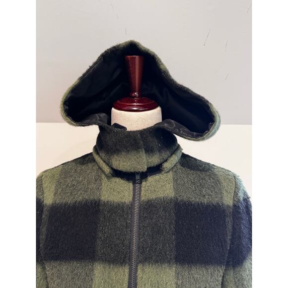 Alice & Olivia Black and Olive Plaid Hooded Bomber Jacket XS - Picture 5 of 9